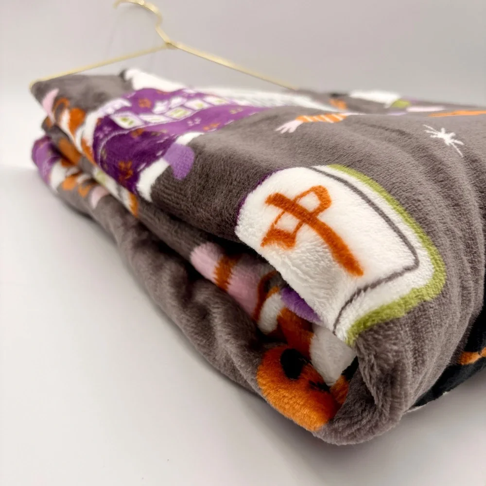 EnVogue Halloween Ghosts Playing Mahjong Plush Throw Blanket 60x70 Gray Pink